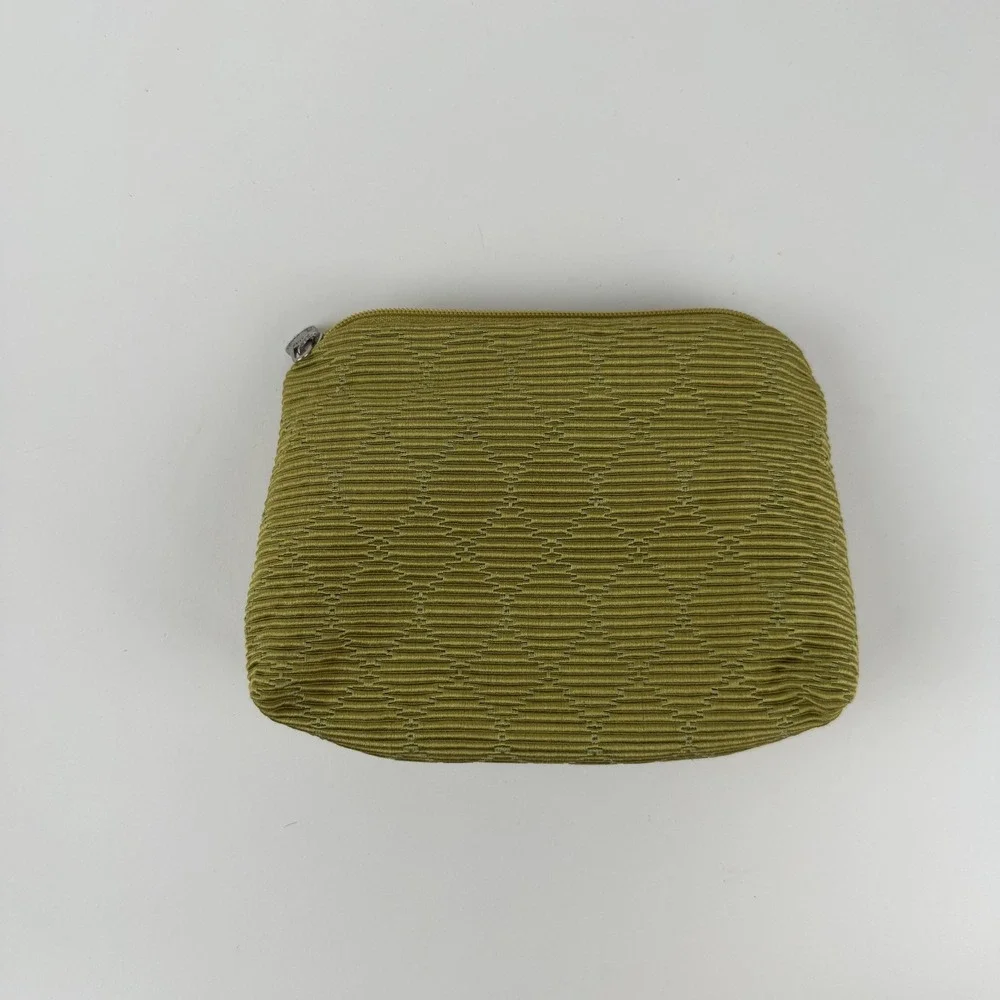 Jim Thompson Cosmetic Makeup Bag‎ Womens Green Pleated Fabric Zip Pouch Textured